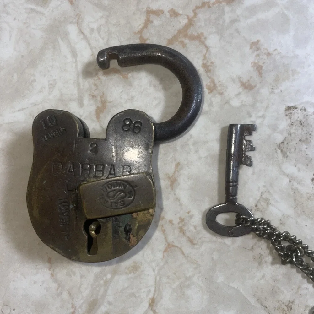 WORKING Vintage Brass‎ & Steel 10 Lever Padlock And Key Darbar Lock Salahuddin